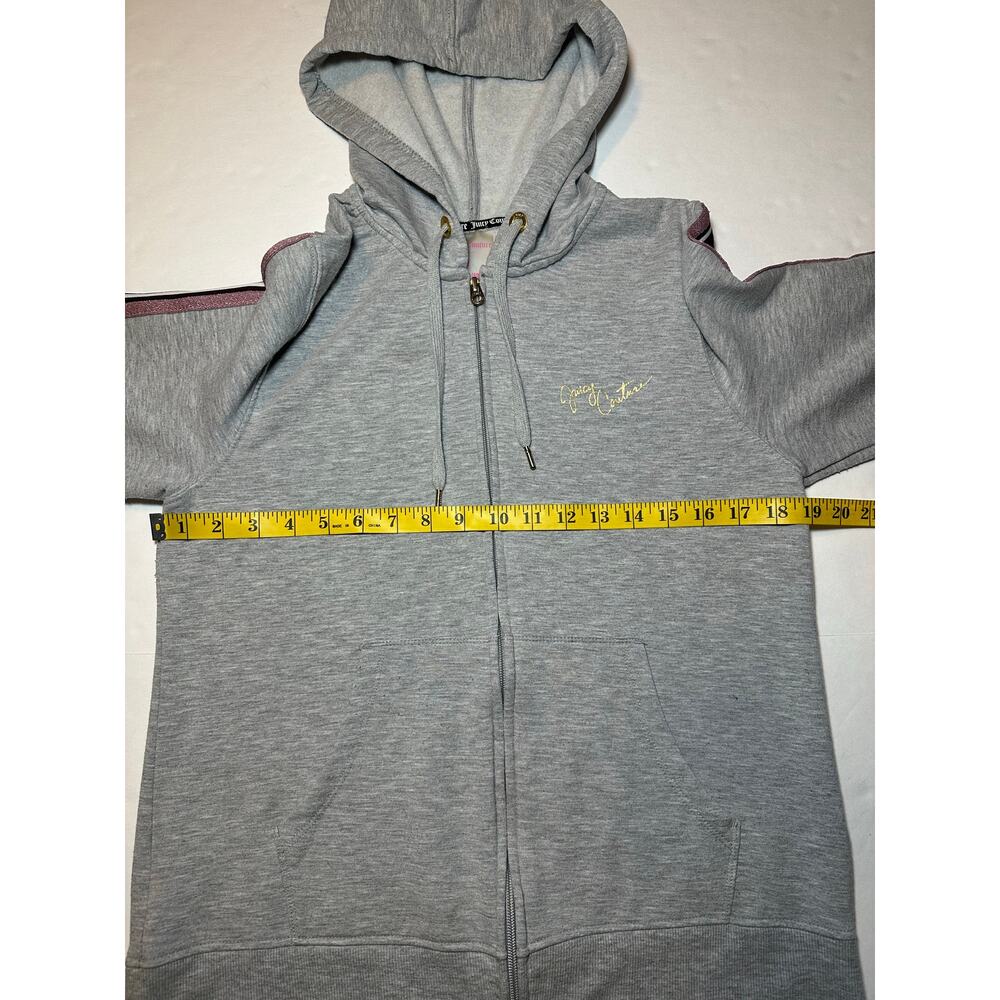 Juicy Couture Women’s Large Zip Up Hoodie Sweatshirt Sparkly Striped Sleeves - Picture 6 of 8